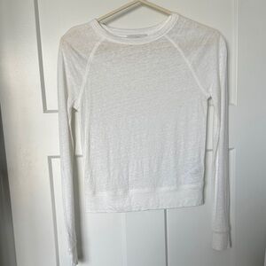 Vince White Long-Sleeve Linen Crewneck Tee